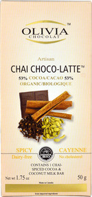 3 PACK of Olivia Chocolat Artisan Chai Choco-Latte Bar 53% Cocoa Organic Spicy Cayenne -- 1.75 oz