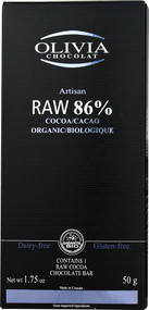 3 PACK of Olivia Chocolat Artisan Raw 86% Chocolate Bar Organic -- 1.75 oz