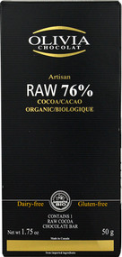 3 PACK of Olivia Chocolat Artisan 76% Raw Cocoa Chocolate Bar Organic -- 1.75 oz