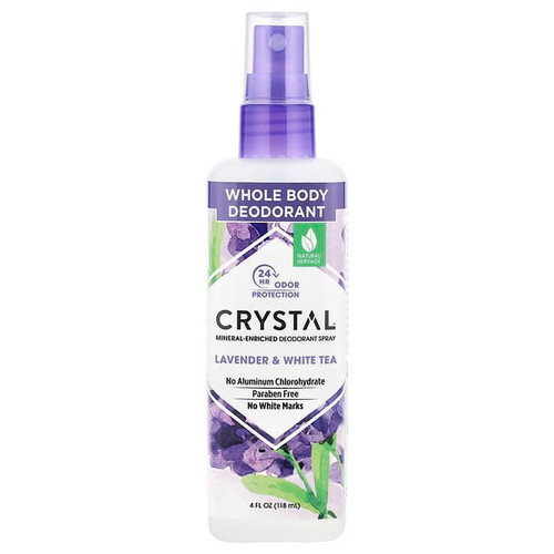 <img alt="CRYSTAL, Mineral-Enriched Deodorant Spray, Lavender & White Tea, 4 fl oz (118 ml)" title="CRYSTAL, Mineral-Enriched Deodorant Spray, Lavender & White Tea, 4 fl oz (118 ml),086449219913"
