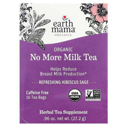 <img alt="Earth Mama, Organics, Organic No More Milk Tea, Refreshing Hibiscus Sage, Caffeine Free, 16 Tea Bags, 0.96 oz (27.2 g)" title="Earth Mama, Organics, Organic No More Milk Tea, Refreshing Hibiscus Sage, Caffeine Free, 16 Tea Bags, 0.96 oz (27.2 g),859220010180"