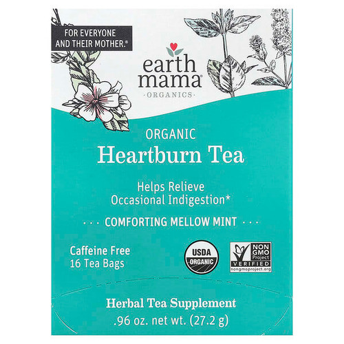 <img alt="Earth Mama, Organics, Organic Heartburn Tea, Comforting Mellow Mint, Caffeine Free, 16 Tea Bags, 0.96 oz (27.2 g)" title="Earth Mama, Organics, Organic Heartburn Tea, Comforting Mellow Mint, Caffeine Free, 16 Tea Bags, 0.96 oz (27.2 g),859220010142"