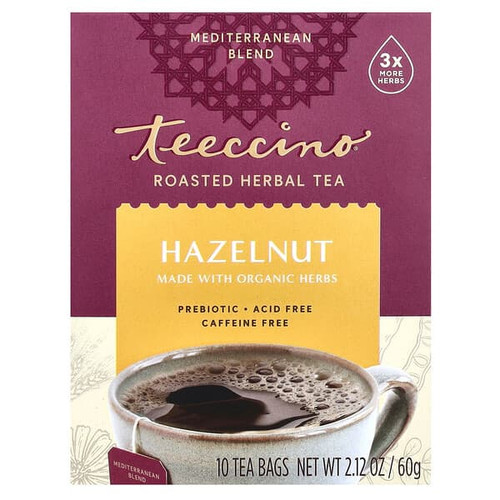 <img alt="Teeccino, Roasted Herbal Tea, Hazelnut, Caffeine Free, 10 Tea Bags, 2.12 oz (60 g)" title="Teeccino, Roasted Herbal Tea, Hazelnut, Caffeine Free, 10 Tea Bags, 2.12 oz (60 g),795239400607"