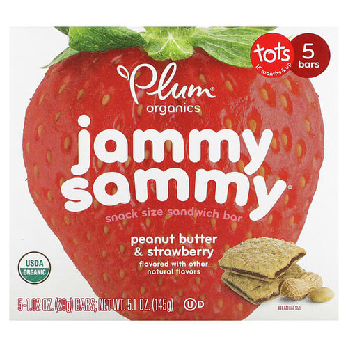 <img alt="Plum Organics, Jammy Sammy, Snack Size Sandwich Bar, 15 Months & Up, Peanut Butter & Strawberry, 5 Bars, 1.02 oz (29 g) Each" title="Plum Organics, Jammy Sammy, Snack Size Sandwich Bar, 15 Months & Up, Peanut Butter & Strawberry, 5 Bars, 1.02 oz (29 g) Each,846675002433"