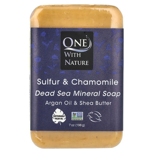 <img alt="One with Nature, Dead Sea Mineral Bar Soap, Sulfur & Chamomile, 7 oz (198 g)" title="One with Nature, Dead Sea Mineral Bar Soap, Sulfur & Chamomile, 7 oz (198 g),812281010490"