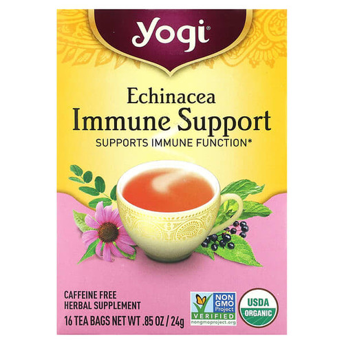 <img alt="Yogi Tea, Immune Support, Echinacea, Caffeine Free, 16 Tea Bags, 0.85 oz (24 g)" title="Yogi Tea, Immune Support, Echinacea, Caffeine Free, 16 Tea Bags, 0.85 oz (24 g),076950450103"