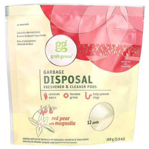 <img alt="Grab Green, Garbage Disposal Freshener & Cleaner Pods, Red Pear with Magnolia, 12 Pods, 5.9 oz (168 g)" title="Grab Green, Garbage Disposal Freshener & Cleaner Pods, Red Pear with Magnolia, 12 Pods, 5.9 oz (168 g),854822003035"