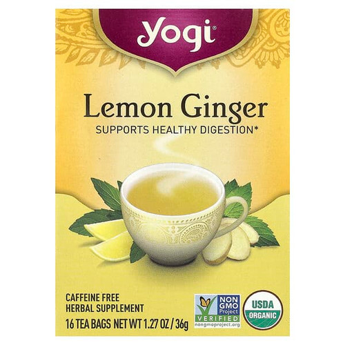 <img alt="Yogi Tea, Lemon Ginger, Caffeine Free, 16 Tea Bags, 1.27 oz (36 g)" title="Yogi Tea, Lemon Ginger, Caffeine Free, 16 Tea Bags, 1.27 oz (36 g),076950450172"
