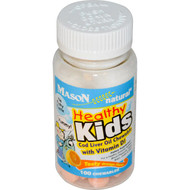 3 PACK of Mason Natural, Healthy Kids Cod Liver Oil Chewable with Vitamin D, Artificial Orange Flavor, 100 Chewables