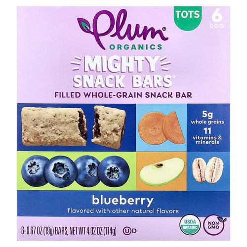 <img alt="Plum Organics, Mighty Snack Bars, Tots, Blueberry, 6 Bars, 0.67 oz (19 g) Each" title="Plum Organics, Mighty Snack Bars, Tots, Blueberry, 6 Bars, 0.67 oz (19 g) Each,846675005540"