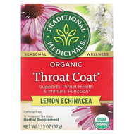 <img alt="Traditional Medicinals, Organic Throat Coat, Lemon Echinacea, Caffeine Free, 16 Wrapped Tea Bags, 1.13 oz (32 g)" title="Traditional Medicinals, Organic Throat Coat, Lemon Echinacea, Caffeine Free, 16 Wrapped Tea Bags, 1.13 oz (32 g),032917001597"