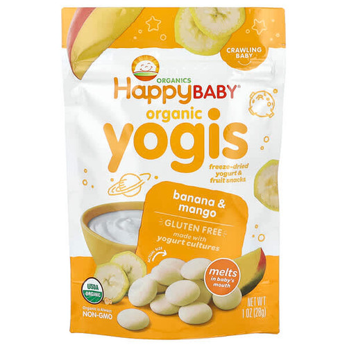 <img alt="Happy Family Organics, Happy Baby, Organic Yogis, Freeze Dried Yogurt & Fruit Snacks, Crawling Baby, Banana & Mango, 1 oz (28 g)" title="Happy Family Organics, Happy Baby, Organic Yogis, Freeze Dried Yogurt & Fruit Snacks, Crawling Baby, Banana & Mango, 1 oz (28 g),852697001491"