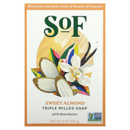 <img alt="SoF, Triple Milled Bar Soap with Shea Butter, Sweet Almond, 6 oz (170 g)" title="SoF, Triple Milled Bar Soap with Shea Butter, Sweet Almond, 6 oz (170 g),856885200130"