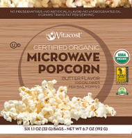 3 PACK of Vitaco Certified Organic Microwave Popcorn - 100 calories POPPED - Non-GMO Butter -- 6 Bags