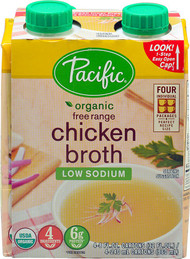 3 PACK of Pacific Foods Organic Free Range Chicken Broth Low Sodium -- 8 fl oz Each / Pack of 4