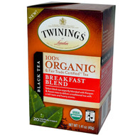 3 PACK OF Twinings, 100% Organic Black Tea, Breakfast Blend, 20 Tea Bags, 1.41 oz (40 g)
