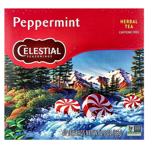 <img alt="Celestial Seasonings, Herbal Tea, Peppermint, Caffeine Free, 40 Tea Bags, 2.3 oz (66 g)" title="Celestial Seasonings, Herbal Tea, Peppermint, Caffeine Free, 40 Tea Bags, 2.3 oz (66 g),070734004032"