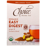 Choice Organic Teas, Wellness Teas, Organic, Easy Digest, Caffeine Free, 16 Tea Bags, 1.1 oz (32 g)