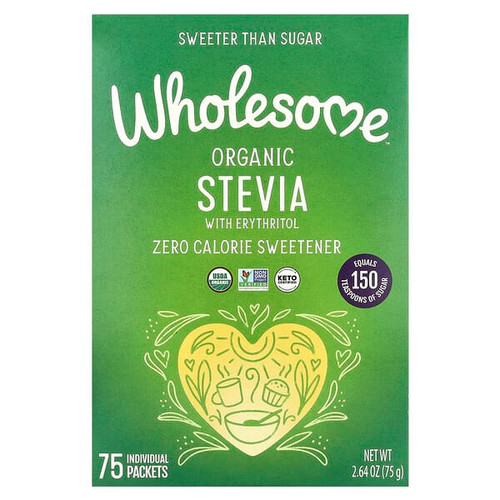 <img alt="Wholesome Sweeteners, Organic Stevia With Erythritol, Zero Calorie Sweetener, 75 Individual Packets, 2.64 oz (75 g)" title="Wholesome Sweeteners, Organic Stevia With Erythritol, Zero Calorie Sweetener, 75 Individual Packets, 2.64 oz (75 g),012511946753"