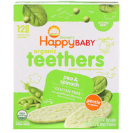 3 PACK of Happy Family Organics, Organic Teethers , Gentle Teething Wafers, Sitting Baby, Pea & Spinach, 12 Packs, 0.14 oz (4 g) Each