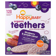 <img alt="Happy Family Organics, Happy Baby, Organic Teethers, Gentle Teething Wafers, Blueberry & Purple Carrot, 12 Packs, 0.14 oz (4 g) Each" title="Happy Family Organics, Happy Baby, Organic Teethers, Gentle Teething Wafers, Blueberry & Purple Carrot, 12 Packs, 0.14 oz (4 g) Each,819573011746"