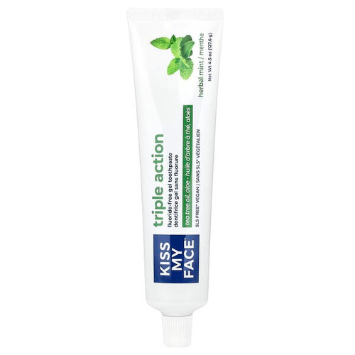 <img alt="Kiss My Face, Triple Action Fluoride-Free Gel Toothpaste, Herbal Mint, 4.5 oz (127.6 g)" title="Kiss My Face, Triple Action Fluoride-Free Gel Toothpaste, Herbal Mint, 4.5 oz (127.6 g),028367842347"