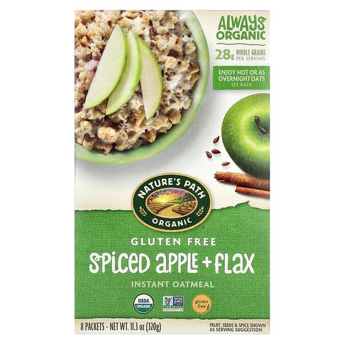 <img alt="Natures Path, Organic Gluten Free Instant Oatmeal, Spiced Apple + Flax, 8 Packets, 11.3 oz (320 g)" title="Natures Path, Organic Gluten Free Instant Oatmeal, Spiced Apple + Flax, 8 Packets, 11.3 oz (320 g),058449450597"