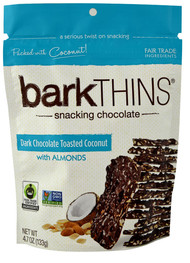 3 PACK of Bark Thins Snacking Chocolate Dark Chocolate Toasted Coconut with Almonds -- 4.7 oz