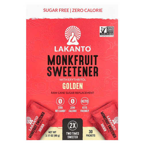 <img alt="Lakanto, Monkfruit Sweetener with Erythritol, Golden, 30 Packets, 3.17 oz (90 g)" title="Lakanto, Monkfruit Sweetener with Erythritol, Golden, 30 Packets, 3.17 oz (90 g),843076000013"