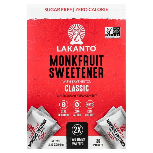 <img alt="Lakanto, Monkfruit Sweetener with Erythritol, Classic, 30 Packets, 3.17 oz (90 g)" title="Lakanto, Monkfruit Sweetener with Erythritol, Classic, 30 Packets, 3.17 oz (90 g),843076000020"