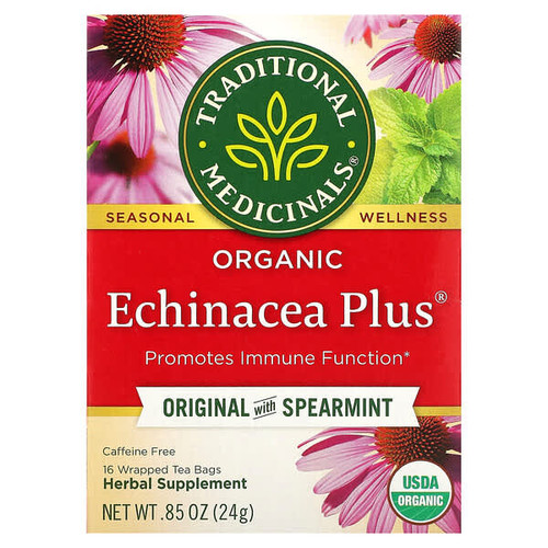 <img alt="Traditional Medicinals, Organic Echinacea Plus, Original with Spearmint, Caffeine Free, 16 Wrapped Tea Bags, 0.85 oz (24 g)" title="Traditional Medicinals, Organic Echinacea Plus, Original with Spearmint, Caffeine Free, 16 Wrapped Tea Bags, 0.85 oz (24 g),032917000514"