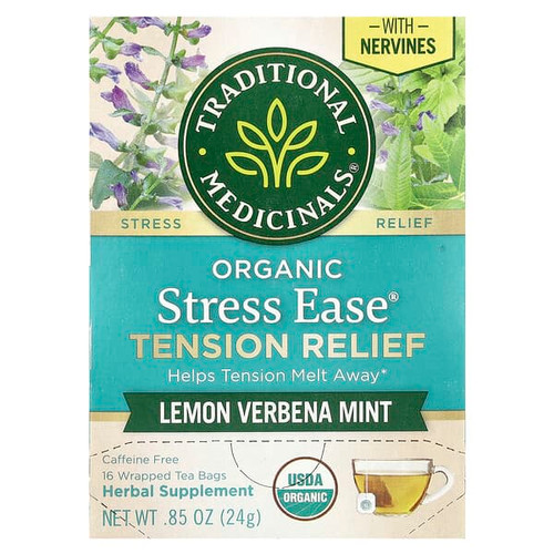 <img alt="Traditional Medicinals, Organic Stress Ease Tension Relief, Lemon Verbena Mint, Caffeine Free, 16 Wrapped Tea Bags, 0.85 oz (24 g)" title="Traditional Medicinals, Organic Stress Ease Tension Relief, Lemon Verbena Mint, Caffeine Free, 16 Wrapped Tea Bags, 0.85 oz (24 g),032917002471"