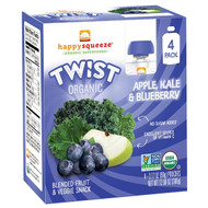 3 PACK of Happy Family Organics, Happy Squeeze, Organic Superfoods, Twist, Organic Apple, Kale, & Blueberry, 4 Pouches, 3.17 oz (90 g) Each