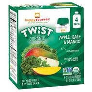 3 PACK of Happy Family Organics, Happy Squeeze, Organic Superfoods, Twist, Organic Apple, Kale & Mango, 4 Pouches, 3.17 oz (90 g) Each