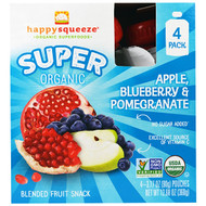 3 PACK of Happy Family Organics, Happy Squeeze, Super Organic, Apple Blueberry & Pomegranate, 4 Pouch, 3.17 oz (90 g)