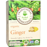 3 PACK OF Traditional Medicinals, Herbal Teas, Organic Ginger, Naturally Caffeine Free, 16 Wrapped Tea Bags, .85 oz (24 g) Each