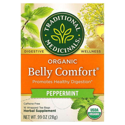 <img alt="Traditional Medicinals, Organic Belly Comfort, Peppermint, Caffeine Free, 16 Wrapped Tea Bags, 0.99 oz (28 g)" title="Traditional Medicinals, Organic Belly Comfort, Peppermint, Caffeine Free, 16 Wrapped Tea Bags, 0.99 oz (28 g),032917000224"