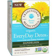 3 PACK OF Traditional Medicinals, Detox Teas, Organic EveryDay, Dandelion, Naturally Caffeine Free, 16 Wrapped Tea Bags, .85 (24 g)
