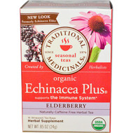 3 PACK OF Traditional Medicinals, Seasonal Teas, Organic Echinacea Plus, Naturally Caffeine Free, Elderberry, 16 Wrapped Tea Bags, .85 oz (24 g)