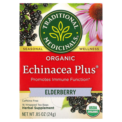<img alt="Traditional Medicinals, Organic Echinacea Plus, Elderberry, Caffeine Free, 16 Wrapped Tea Bags, 0.85 oz (24 g)" title="Traditional Medicinals, Organic Echinacea Plus, Elderberry, Caffeine Free, 16 Wrapped Tea Bags, 0.85 oz (24 g),032917001542"