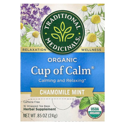 <img alt="Traditional Medicinals, Organic Cup of Calm, Chamomile Mint, Caffeine Free, 16 Wrapped Tea Bags, 0.85 oz (24 g)" title="Traditional Medicinals, Organic Cup of Calm, Chamomile Mint, Caffeine Free, 16 Wrapped Tea Bags, 0.85 oz (24 g),032917000170"
