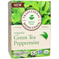 Traditional Medicinals, Green Teas, Organic Green Tea Peppermint, 16 Wrapped Tea Bags, .85 oz (24 g) (Discontinued Item)