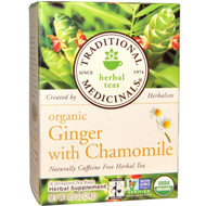 Traditional Medicinals, Herbal Teas, Organic Ginger with Chamomile, Naturally Caffeine Free, 16 Wrapped Tea Bags, .85 oz (24 g) (Discontinued Item)