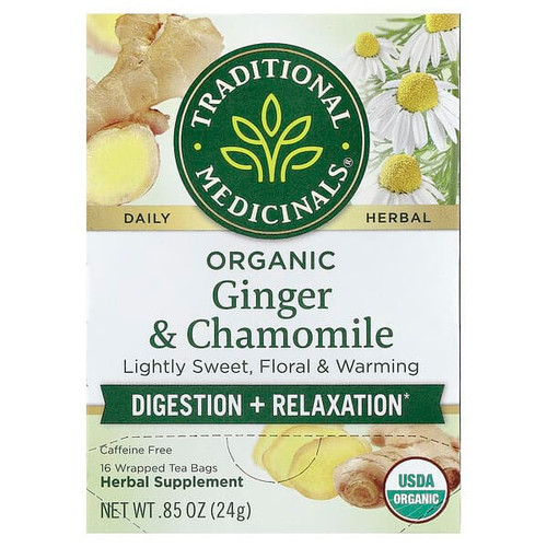 <img alt="Traditional Medicinals, Organic Ginger & Chamomile, Caffeine Free, 16 Wrapped Tea Bags, 0.85 oz (24 g)" title="Traditional Medicinals, Organic Ginger & Chamomile, Caffeine Free, 16 Wrapped Tea Bags, 0.85 oz (24 g),032917001511"