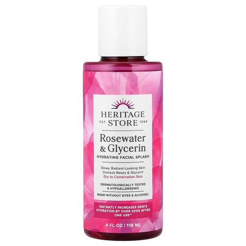 <img alt="Heritage Store, Hydrating Facial Splash, Dry to Combination Skin, Rosewater & Glycerin, 4 fl oz (118 ml)" title="Heritage Store, Hydrating Facial Splash, Dry to Combination Skin, Rosewater & Glycerin, 4 fl oz (118 ml),076970443710"