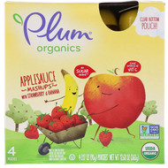 3 PACK of Plum Organics, Organic Applesauce Mashups with Strawberry & Banana, 4 Pouches, 3.17 oz (90 g) Each