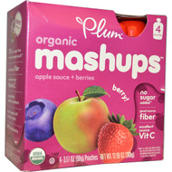 3 PACK of Plum Organics, Organic Applesauce Mashups with Strawberry, Blackberry & Blueberry, 4 Pouches, 3.17 oz (90 g) Each