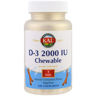 3 PACK OF KAL, D-3 Chewable, Natural Cinnamon Flavor, 2000 IU, 100 Chewables
