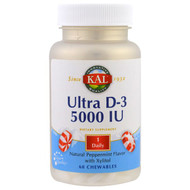 KAL, Ultra D-3, Natural Peppermint Flavor with Xylitol, 5000 IU, 60 Chewables