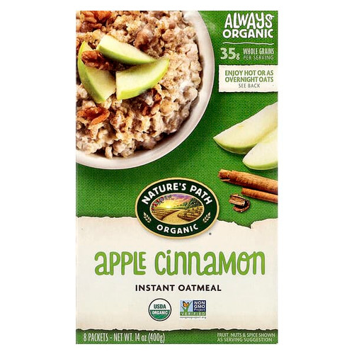 <img alt="Natures Path, Organic Instant Oatmeal, Apple Cinnamon, 8 Packets, 14 oz (400 g)" title="Natures Path, Organic Instant Oatmeal, Apple Cinnamon, 8 Packets, 14 oz (400 g),058449450047"